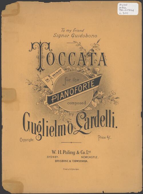 Toccata in A minor [music] : for the pianoforte / composed by Guglielmo Lardelli