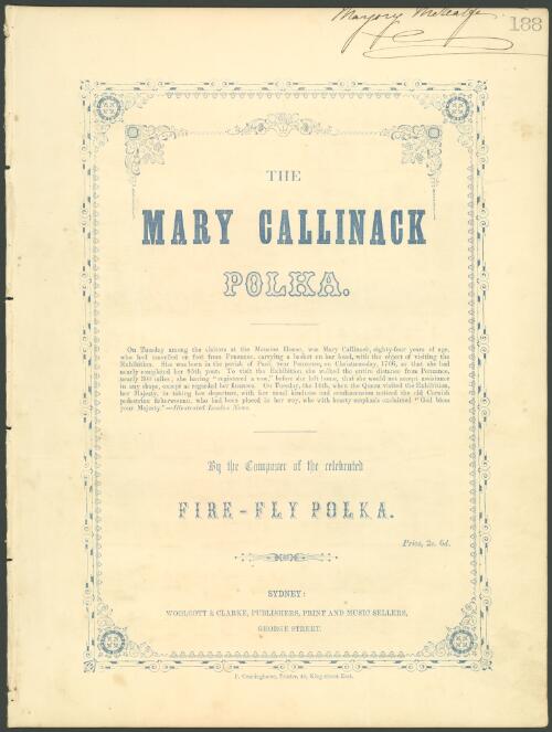 The Mary Callinack polka [music] / by the composer of the celebrated fire-fly polka