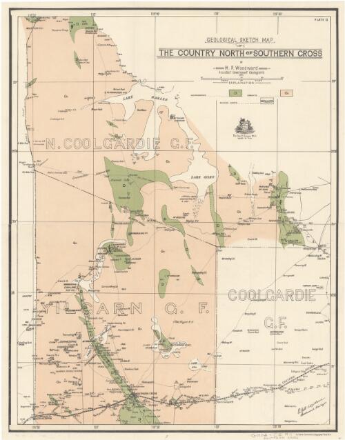 Geological sketch map of the country north of Southern Cross [cartographic material] / H.P. Woodward