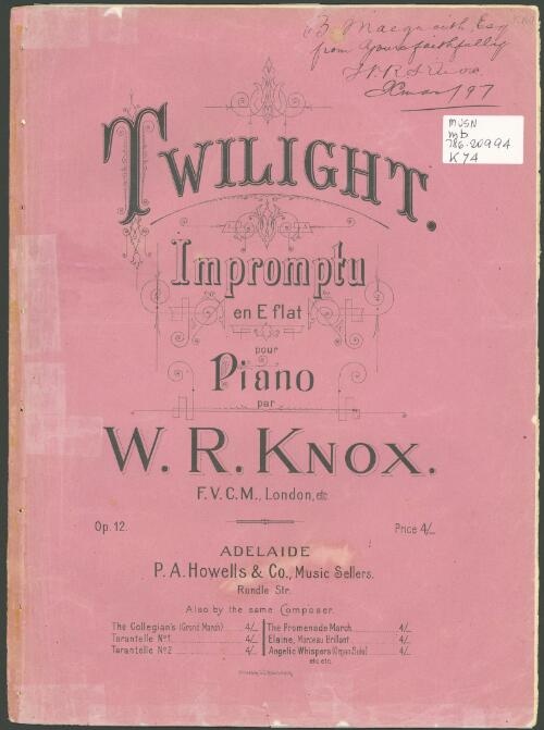Twilight [music] : impromptu en E flat, pour piano, op. 12 / par W.R. Knox