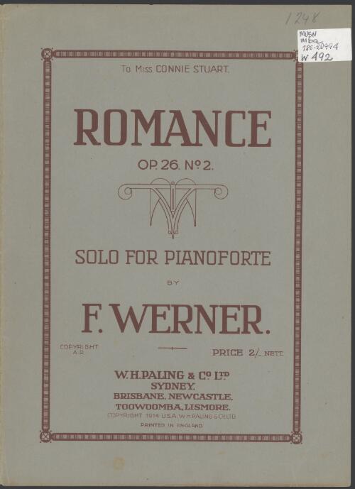 Romance Op. 26 no. 2 [music] : solo for pianoforte / by F. Werner