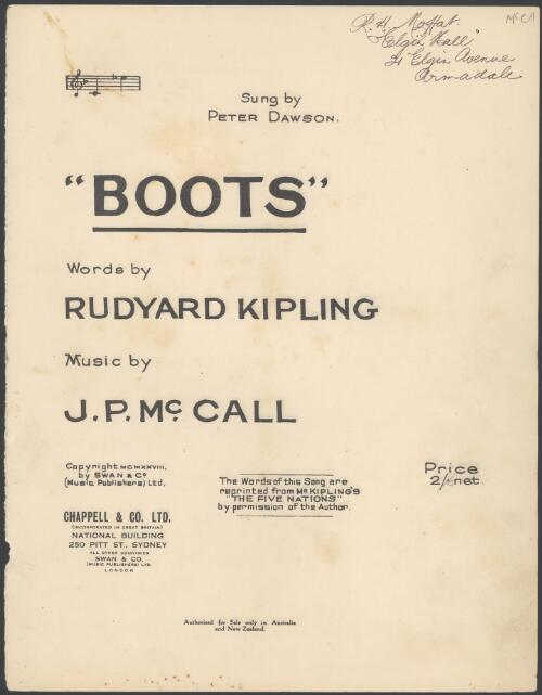 Boots [music] / words by Rudyard Kipling ; music by J. P. McCall