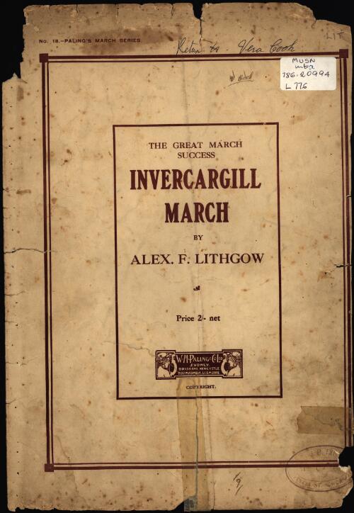 Invercargill march [music] / by Alex. F. Lithgow