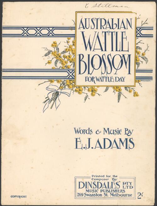 Australian wattle blossom for Wattle day [music] / words & music by E.J. Adams
