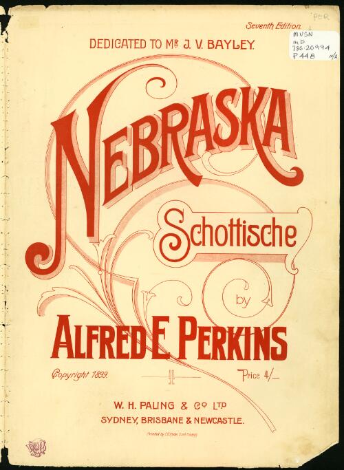 Nebraska [music] : schottische / by Alfred E. Perkins