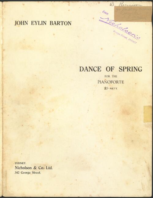 Dance of spring [music] : for the pianoforte / John Eylin Barton