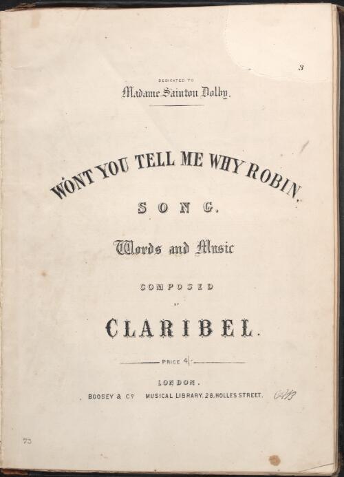 Wont you tell me why Robin [music] : song / words and music composed by Claribel