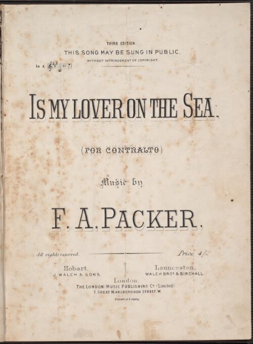 Is my lover on the sea [music] / music by F.A. Packer