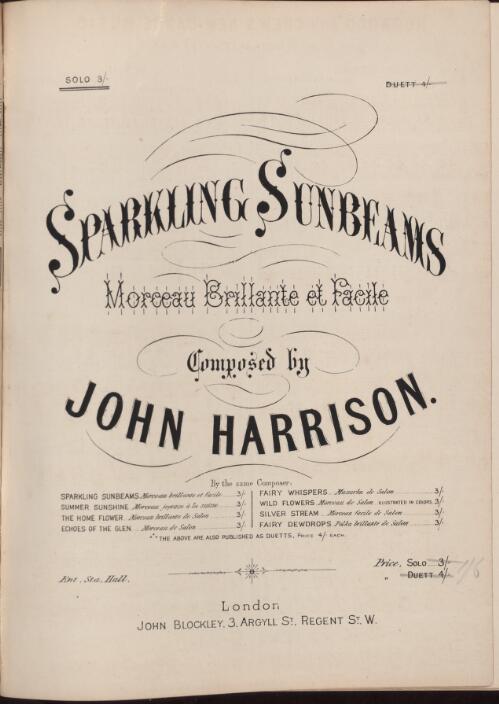 Sparkling sunbeams [music] : morceau brillante et facile / composed by John Harrison