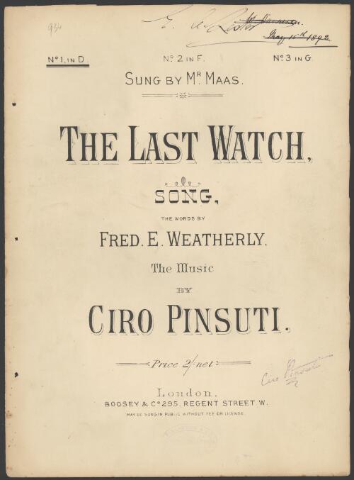 The last watch music song the words by Fred E. Weatherly