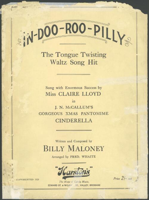 In-doo-roo-pilly [music] : the tongue twisting waltz song hit / written and composed by Billy Maloney ; arranged by Fred Whaite