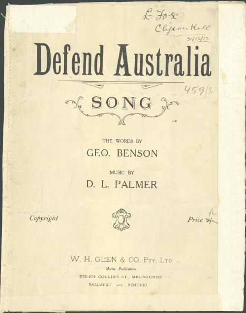 Defend Australia [music] / words by G. Benson ; music by D.L. Palmer