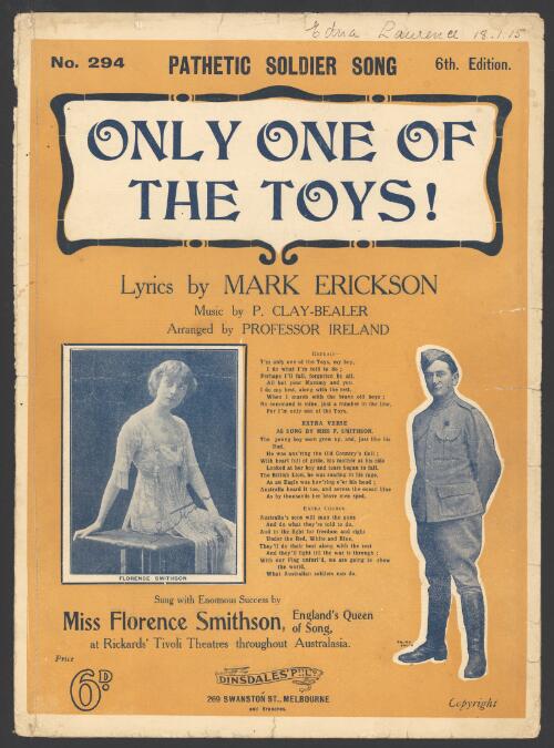 Only one of the toys [music] / lyrics by Mark Erickson ; music by P. Clay-Bealer ; arranged by Professor Ireland