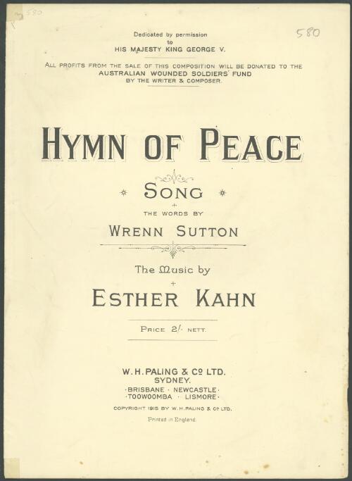 Hymn of peace [music] : song / the words by Wrenn Sutton ; the music by Esther Kahn