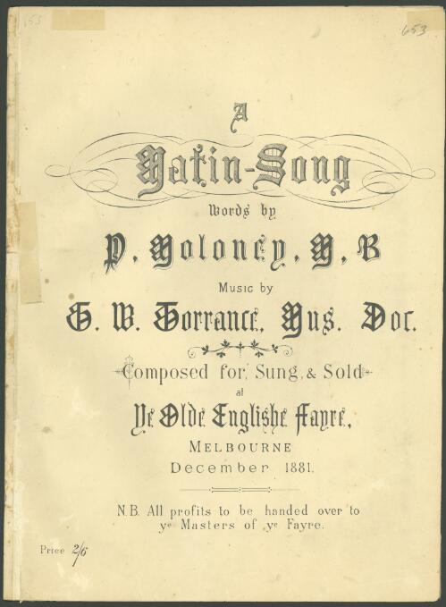 A matin song [music] / words by P. Moloney ; music by G.W. Torrance ; composed for, sung and sold at Ye Olde English Fayre, Melbourne, December 1881