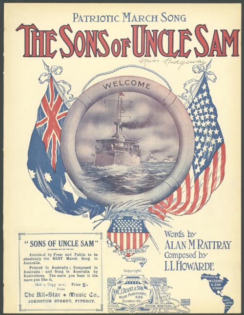 The sons of Uncle Sam [music] : patriotic march song / words by Alan M. Rattray ; composed by L.L. Howarde