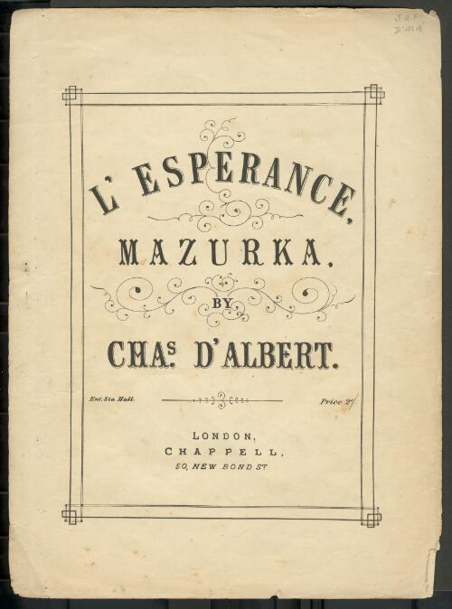 L'Esperance [music] : mazurka / by Chas. d'Albert