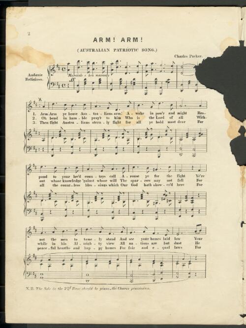 Arm! arm! : Australian patriotic song / words and music by Charles Packer