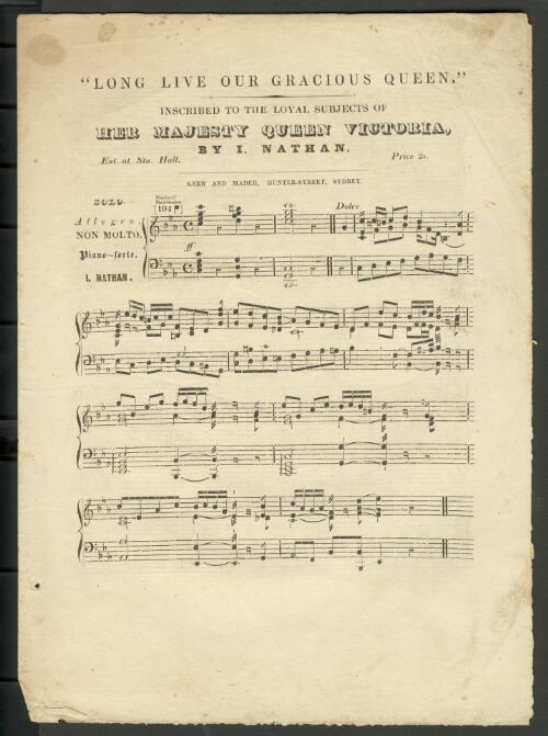 Long live our gracious Queen [music] : inscribed to the loyal subjects of Her Majesty Queen Victoria / by I. Nathan