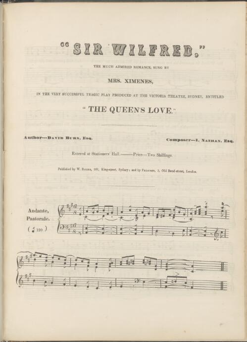 Sir Wilfred [music] ... / author, David Burn ; composer, I. Nathan