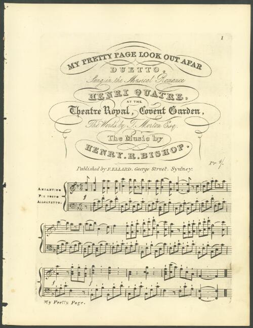 My pretty page look out afar [music] : duetto : sung in the musical romance Henri Quatre, at the Theatre Royal, Covent Garden / the words by T. Morton ; the music by Henry R. Bishop