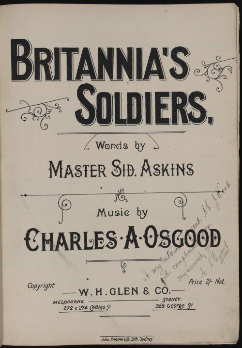Britannia's soldiers [music] / words by Master Sid. Askins ; music by Charles A. Osgood