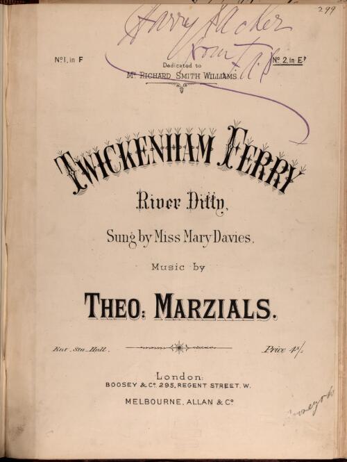 Twickenham Ferry [music] : river ditty / music by Theo. Marzials