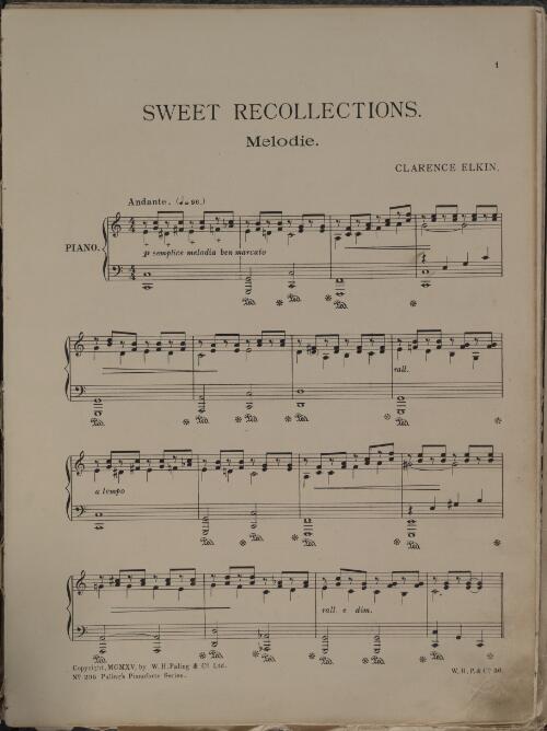 Sweet recollections [music] : melodie / Clarence Elkin
