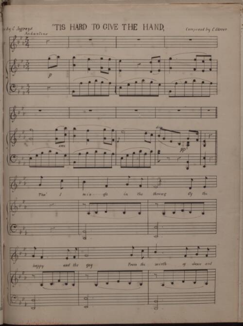 'Tis hard to give the hand [music] / written by C. Jeffreys ; composed by C. Glover