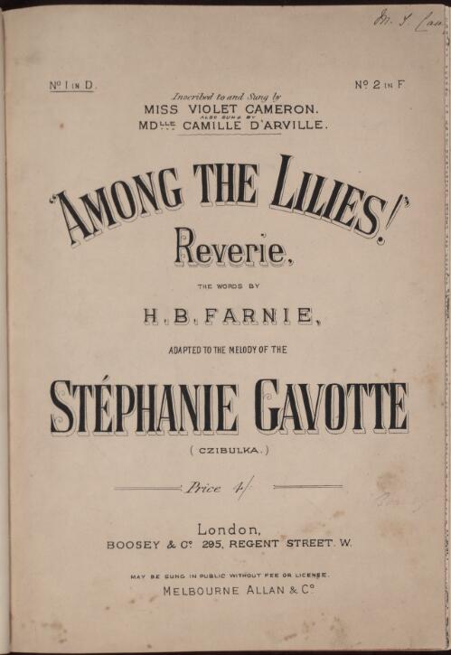 Among the lilies [music] : vocal gavotte / words by H.B. Farnie ; music by A. Czibulka