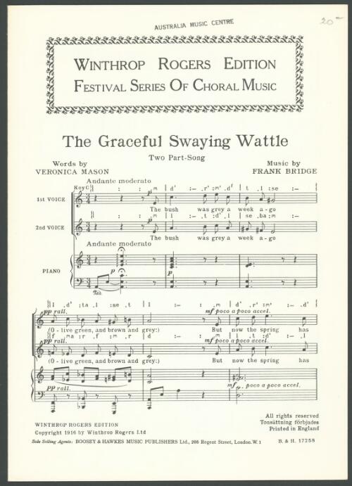 The graceful swaying wattle [music] : two-part song / words by Veronica Mason ; music by Frank Bridge