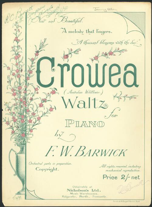 Crowea (Australian wildflower) waltz for piano [music] / by F.W. Barwick