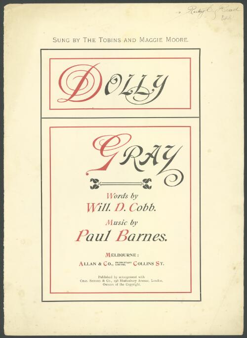 Dolly Gray [music] / words by Will D. Cobb ; music by Paul Barnes