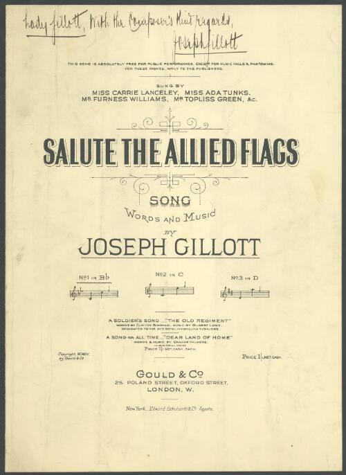 Salute the allied flags [music] : song / words and music by Joseph Gillott