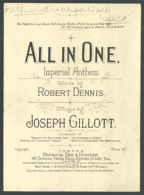All in one (imperial anthem) [music] / words by Robert Dennis ; music by Joseph Gillott