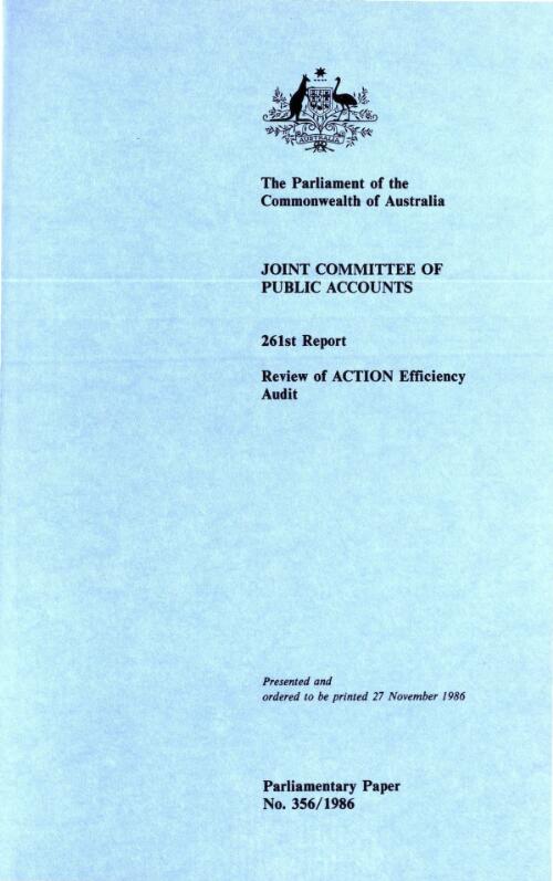 Review of the Auditor-General's efficiency audit of the Department of Territories - ACT Internal Omnibus Network (ACTION) / Joint Committee of Public Accounts