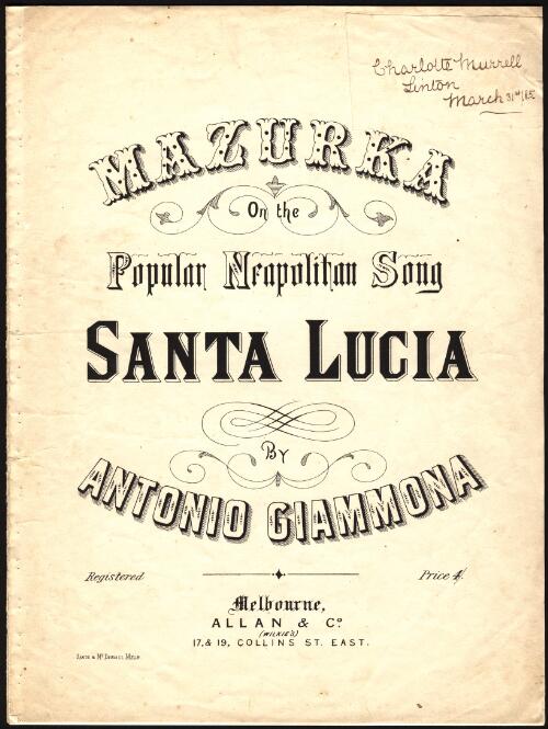 Mazurka on the popular Neopolitan song Santa Lucia [music] / by Antonio Giammona