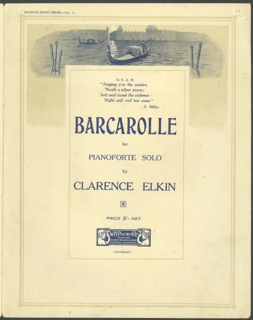 Barcarolle [music] : for pianoforte solo / by Clarence Elkin