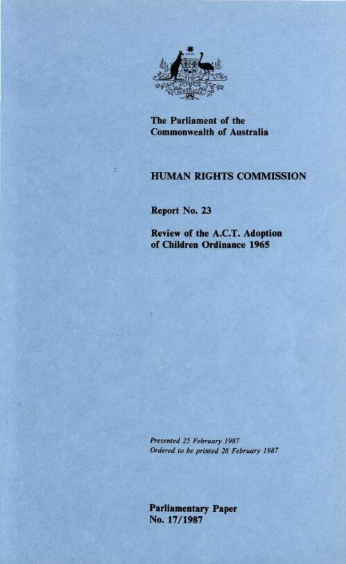 Review of the A.C.T. Adoption of Children Ordinance, 1965 / Human Rights Commission