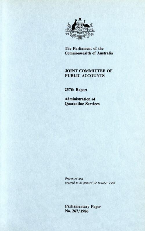 Administration of quarantine services / Joint Committee of Public Accounts