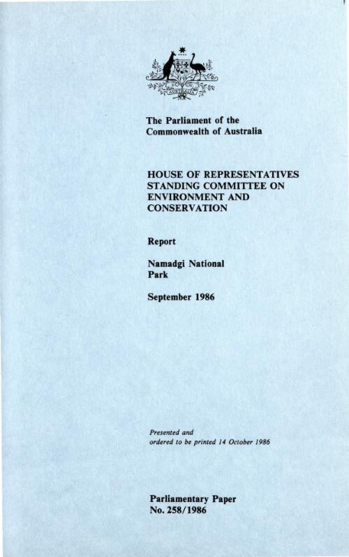 Namadgi National Park / report of the House of Representatives Standing Committee on Environment and Conservation