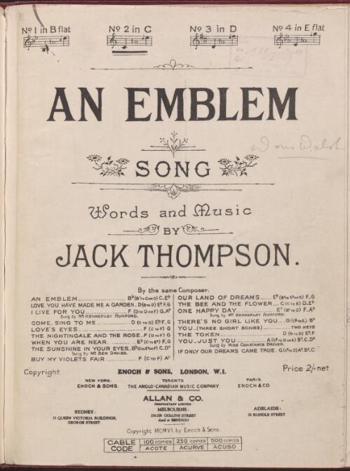 An emblem [music] : song / words and music by Jack Thompson