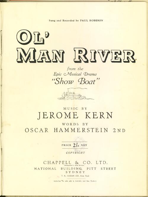 Ol' man river [music] : from the epic musical drama "Show Boat" / music by Jerome Kern ; words by Oscar Hammerstein 2nd