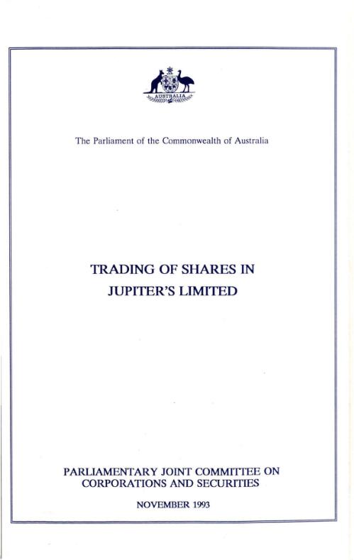 Trading of shares in Jupiter's Limited / Parliamentary Joint Committee on Corporations and Securities