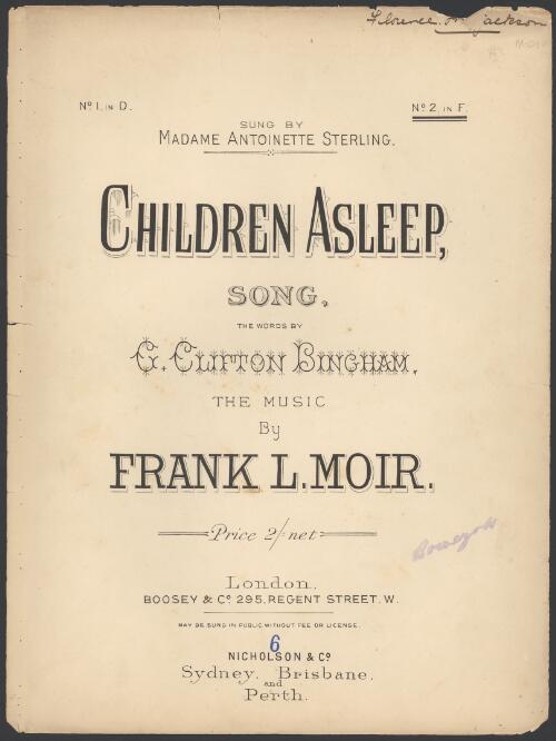 Children asleep [music] : song / words by G. Clifton Bingham ; music by Frank L. Moir