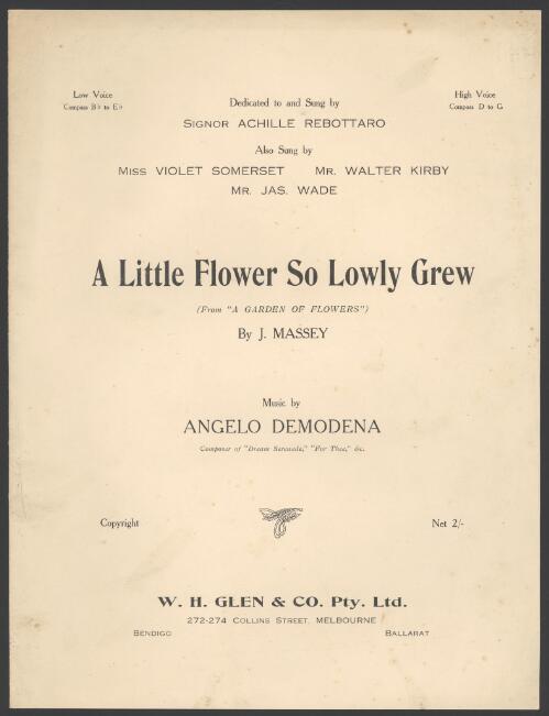 A little flower so lowly grew [music] / words by J. Massey ; music by Angelo Demodena