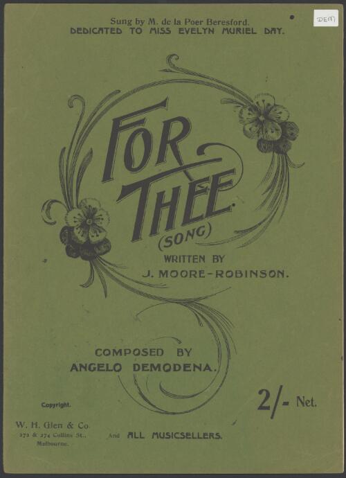 For thee [music] / written by J. Moore Robinson ; composed by Angelo Demodena