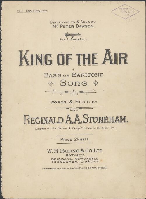 King of the air [music] : bass or baritone song / words & music by Reginald A.A. Stoneham