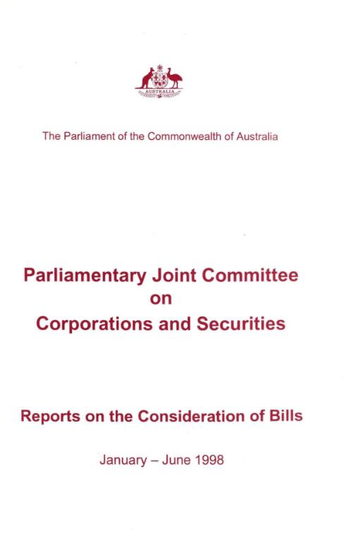 Reports on the consideration of Bills / by the Parliamentary Joint Committee on Corporations and Securities