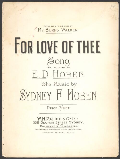 For love of thee [music] : song / the words by E.D. Hoben ; the music by Sydney F. Hoben